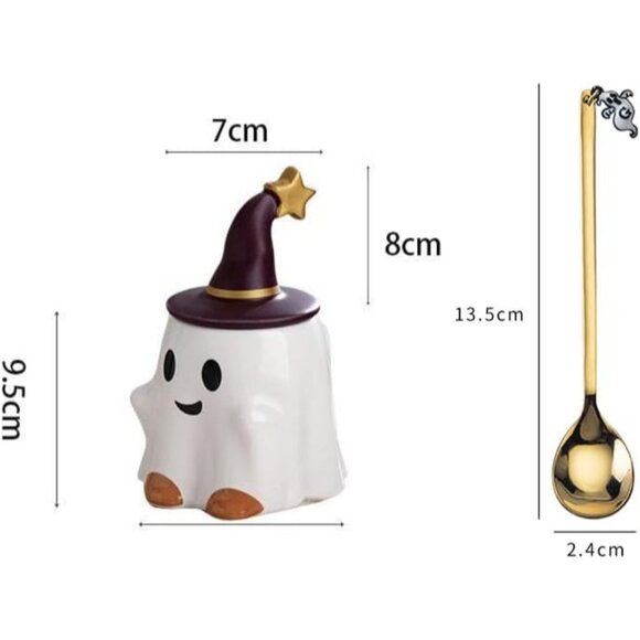 Ghost Mug and Spoon Combination Halloween Ghost Cup Halloween Ghost Ceramic Cup - Picture 2 of 7